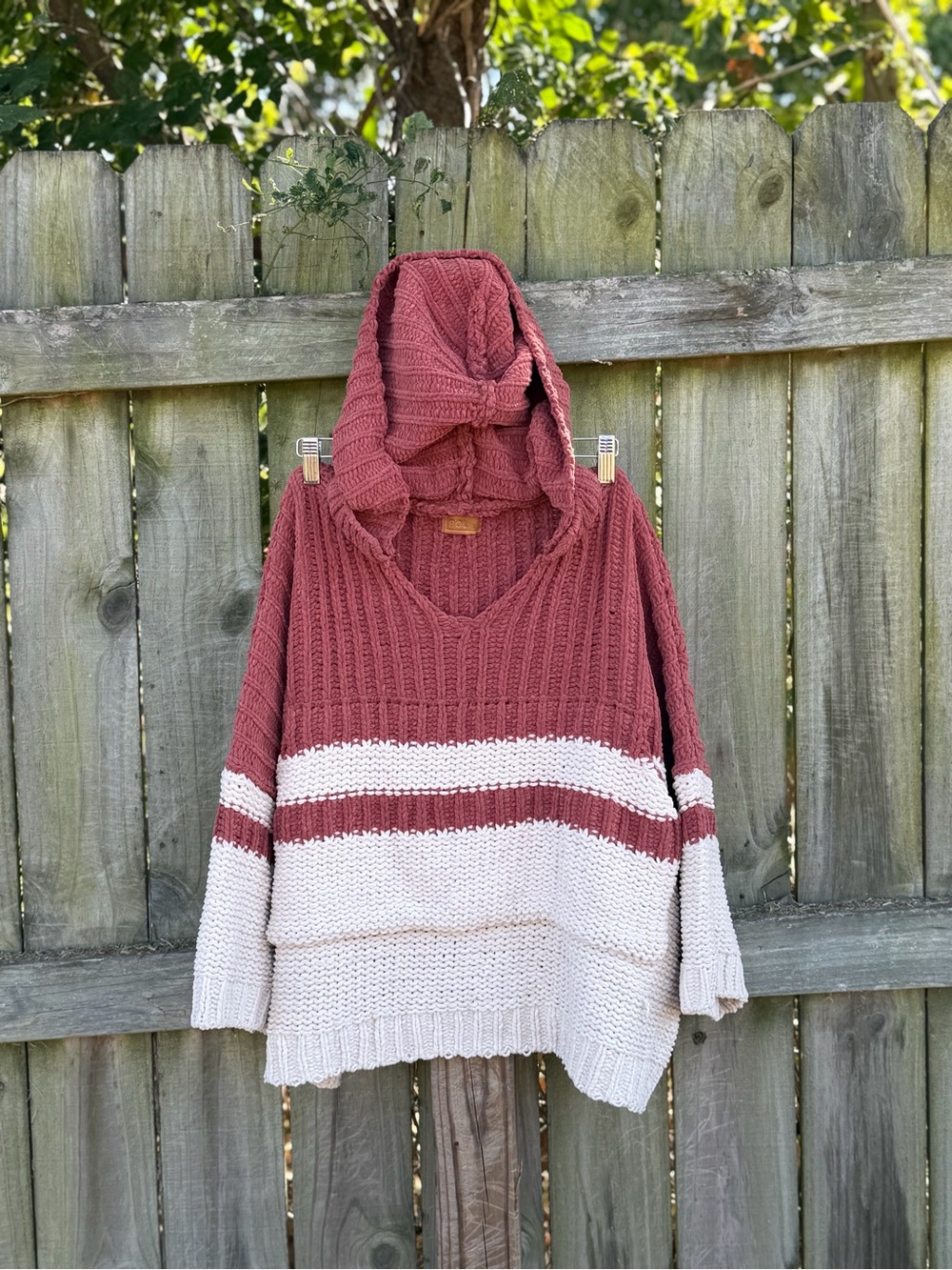 POL Hooded Colorblock Sweater - Rose and Cream